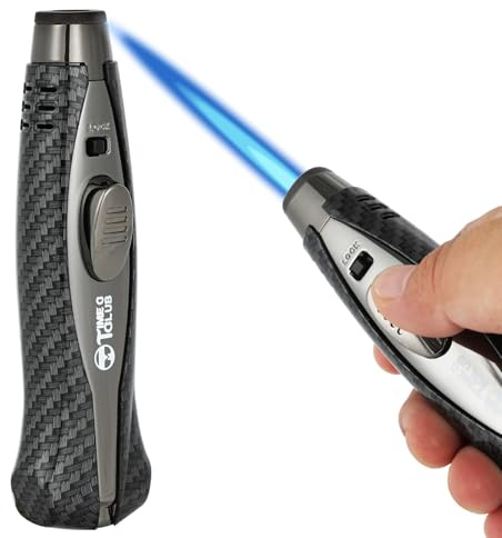 M TIME C CLUB Torch Lighter，Refillable Butane Torch with Safety Lock， Adjustable Flame, Kitchen Cooking，Windproof Design,Charcoal Fiber Style for Gourmet Cooking, Cigar lighters (Butane NOT Included)