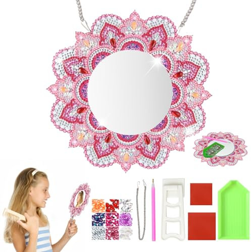 KAHOUI Basteln Diamond Painting Spiegel, Geschenk Mädchen 5-12 Jahre für DIY, Mandala Kosmetikspiegel, Mädchen Geschenke für die Dekoration von Wänden in der Wohnung