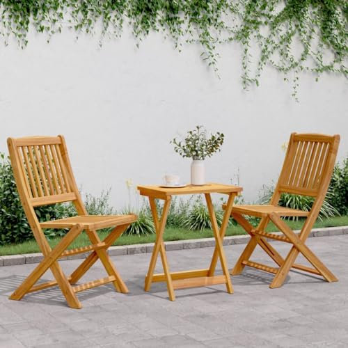 NQJIBUE Gartenmöbel-Set, 3-teilig, zusammenklappbar, Massivholz, Akazie, Outdoor-Möbel-Sets