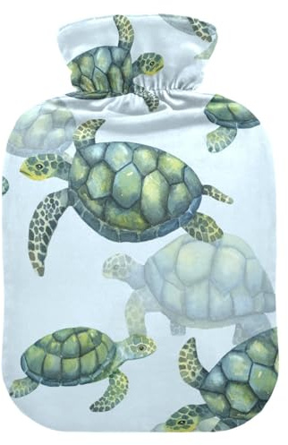 Wärmflasche mit Bezug, Wasserfarben-Schildkröte, 2 l, auslaufsicher, für Hand-, Fußwärmer, Nacken, Schulter, Rücken, Muskelschmerzen, Kältekompresse