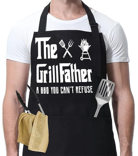 Mmgoqqt BBQ Cooking Apron, King of the Grill Apron for Men Funny Aprons Professional Bbq Aprons Kitchen Cooking Gift Apron with 2 Front Pockets Home Kitchen Garden Work Restaurant