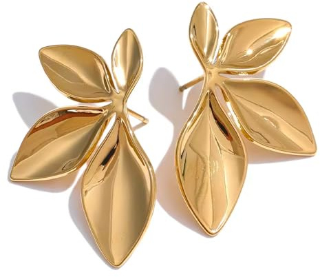 Huacan Ohrringe Damen S925 Ohrstecker Große Blatt Blume Muster Hypoallergene Ohrring Modeschmuck für Frauen und Mädchen Gold Silber