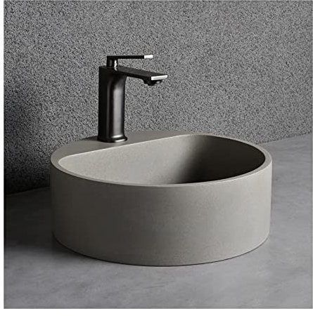 sjdoPulse Aufsatzwaschbecken, Aufsatzwaschbecken, Rund, 39,9 cm, Rund, Über Der Theke, Graues Terrazzo-Waschbecken, Badezimmerwaschbecken, Kunstwaschbecken, Kleines Keramikwaschbecken