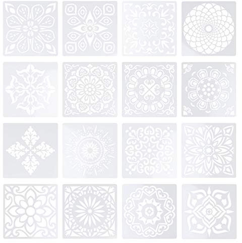 Operitacx 16 Stück Mandala Zeichenvorlagen für Kinder Wiederverwendbare Graffiti Vorlagen mit Blumenmotiven Einfach zu Transportierende Malvorlagen für Basteln und Zeichnen