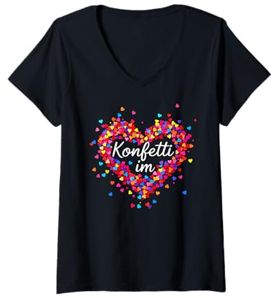 Damen Konfetti im Herzen Karneval Fasching Kostüm T-Shirt mit V-Ausschnitt