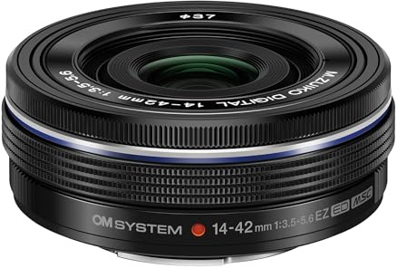 OM SYSTEM Olympus M.Zuiko Digital 14-42mm F3.5-5.6 EZ Black for Micro Four Thirds System Camera, Compact 3X Zoom Lens | Compact 3X Zoom Lens, Micro Four Thirds Camera