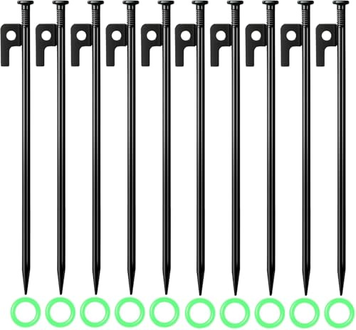 Juego de 10 estacas de anclaje de tierra de 35 cm, resistentes a las tormentas, de metal, para camping, al aire libre, senderismo