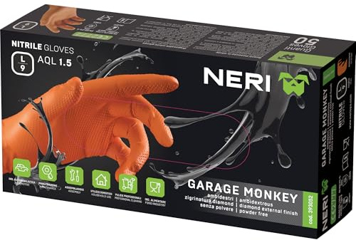 Guanti In Nitrile Garage Monkey Ex Grease Monkey 50 PZ. Finitura esterna Diamond, con zigrinatura a diamante | Tg. 2XL