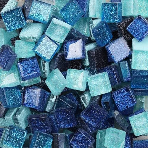 XYLRSMH Mosaiksteine Zum Basteln 50 STÜCKE DIY Mix Farbe Glitter Glas Mosaik Steine ​​Mosaik Fliesen Glas Kieselsteine ​​Handwerk Material Puzzle for DIY Mosaik Machen 9 * 9mm Mosaiksteine(Color12)
