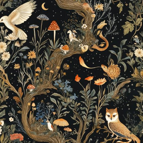 Klebefolie Möbelfolie Tapete Pilztiere Kontaktpapier Waldhörnchen Blumen Klebefolie Möbel Muster Tapeten Klebetapete Vinyl Wrap Wandtapete Wohnzimmer Schlafzimmer Möbelfolie Bunt Wasserdicht Wallpape
