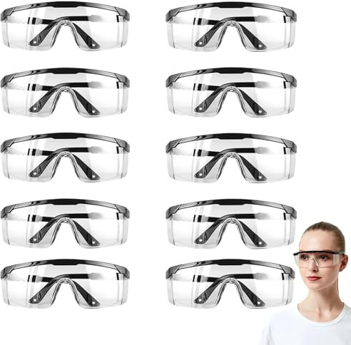 agogue 10 Stück Schutzbrille Arbeitsschutzbrille, Laborbrille, Staubschutzbrille, Schutzbrille für Brillenträger Transparent, Schutzbrillen Transparent für Herren Damen Safety Glasses