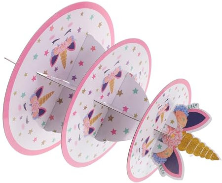 VINTORKY European Paper Cupcake Stand Unicorn Birthday Cake Decorations Tiered Cake Paper Construction for Celebrations