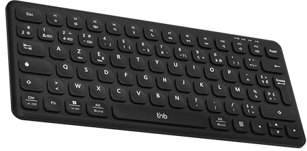 T'NB AZERTY Teclado inalámbrico francés, conexión Bluetooth, diseño ultra fino, batería recargable, control multimedia intuitivo, compatible con Windows y MacOs, negro