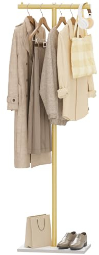 GUOHNHE Perchero de Pie, Moderno Cabide de Pé en Forma de T, Metal Colgador de Ropa con Placa Inferior de Roca Gruesa, para Colgar Abrigos, Sombreros y Bolsos, 175 cm, Amarillo Dorado, GYJ011WJ