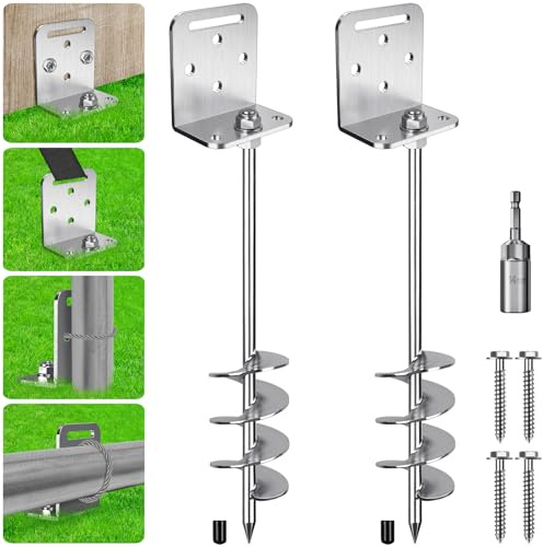 BeneLabel Zeltheringe Erdanker Bodenanker,67cm Schwerlast Trampolin Schraubheringe Erdnägel 7.6cm Spirale 2er Windsturm Klettergerüst Spike für Schaukel/Camping/Schuppen/Hund/Carport mit Fester Platte