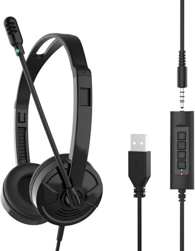 Illkjasfc Casque USB avec microphone antibruit réglable pour ordinateur portable, PC, centre d'appel et utilisation au bureau Casque USB avec micros