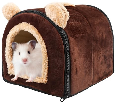 GOEDCH Meerschweinchen Bett Kuschelhöhle: Höhle Gemütliches mit Abnehmbarer Matte, Groß Hamster Kleintier Bett Versteck, Waschbar Kaninchen Kuschelhöhle, Kleintierhöhle für Chinchilla, Igel(Kaffee)