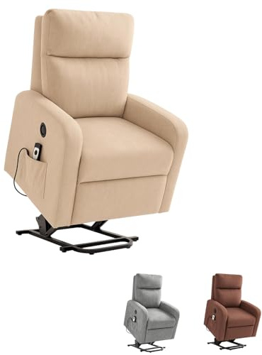 PALUPLUS Poltrona Dynamica Motorizzata Reclinabile e Massaggiante, Misura 74x77x110 cm, in Tessuto Traspirante con Poggiapiedi, Alzapersona Automatica e 2 Ruote, Design Elegante -40 (Tortora Chiaro)