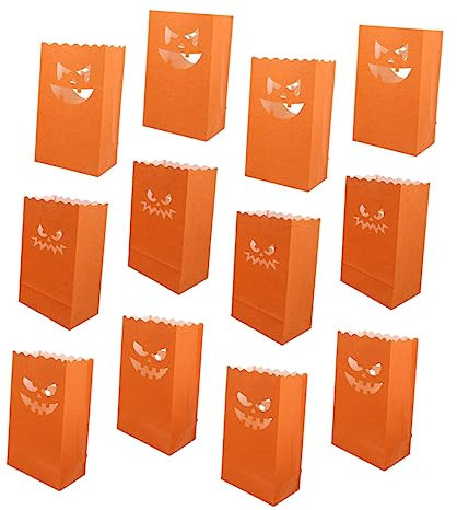 NUOBESTY 12 Pezzi Sacchetti Luminosi Carta per Halloween con Design Zucca Lanternine Carta per Decorazioni Festive e Tealight per e Interni Ed Esterni