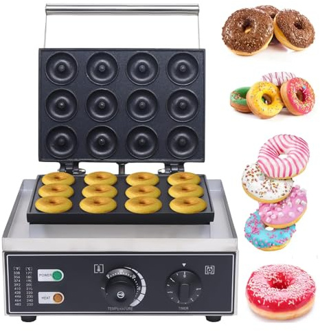 Donut Machine Commercial, Double-Sided Heating Electric Pancake Maker, Non-Stick Mini Donut Baker for Home Bakery and Coffee Shop