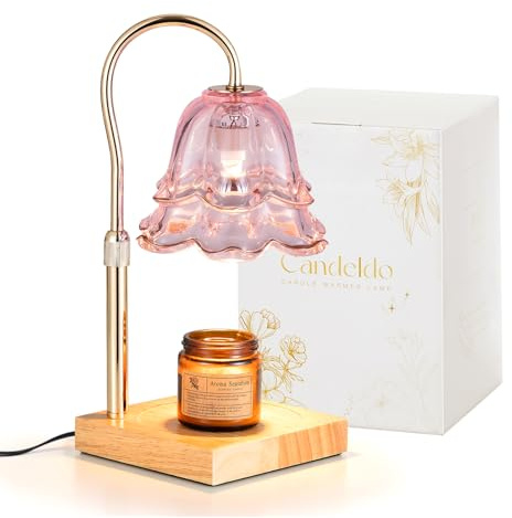 Candeldo Candle Warmer Lamp with Timer, Pink Flower Dimmable Wax Melt Lamp | Height adjustable, gift for women, mum, her, new home, house warming, birthday present, with 2 bulbs, for large jar candle