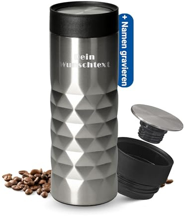 Gobelet isotherme personnalisé 450 ml – Gobelet anti-fuite en acier inoxydable – Garde au chaud et au froid pendant plusieurs heures – Tasse à café à emporter avec couvercle à pression pour bureau