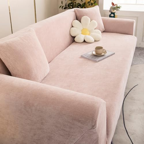 VanderHOME High Stretch Sofabezug Moderne einfach luxuriös Couch überzug Polyester Jacquard Elastische Sofahusse für Wohnzimmer Protector für Hunde Haustiere (3 Sitzer, Rosa)