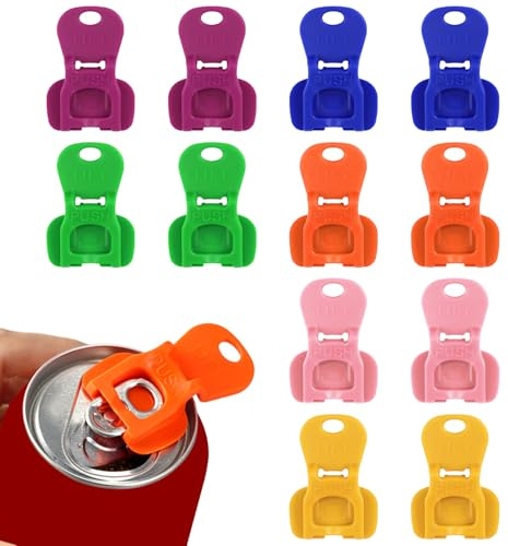 SYEYCW 12 Piezas Abrelatas Manual, Abridores de Plástico, Abrelatas Portátil para Latas de Aluminio, Protector Tapa de Lata Antipolvo Reutilizable, para Cola, Cerveza, Refrescos, Bebidas