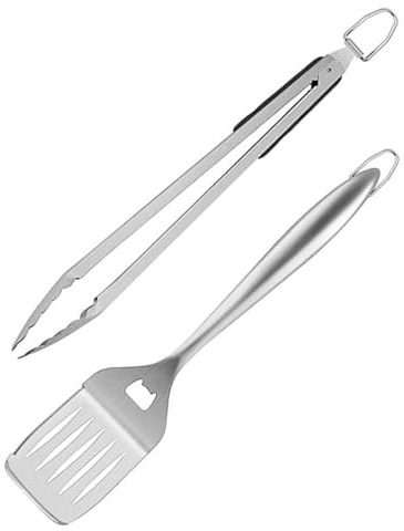 Artibetter Set D'ustensiles de Barbecue en Acier Inoxydable Pinces Multifonction 2 Pièces et Pelle Antiadhésive, pour Camping et Pique-niques en Plein Air