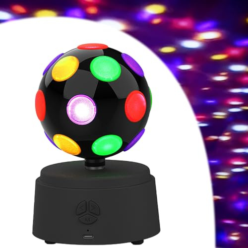 Dhqkqg Disco Kugel,360° Rotierende Discokugel mit Bluetooth,Musikgesteuerte und USB,Disco Licht mit Mehrfarbigen LED, Discolicht Partylicht Klein für Party,Weihnachten,Stereo-Surround-Sound-Effekt