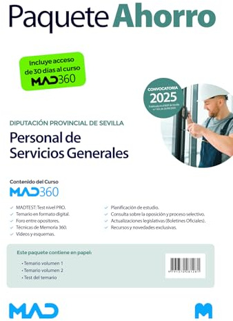 Oposiciones Personal de Servicios Generales de la Diputación Provincial de Sevilla. Paquete Ahorro de Libros y Curso MAD360