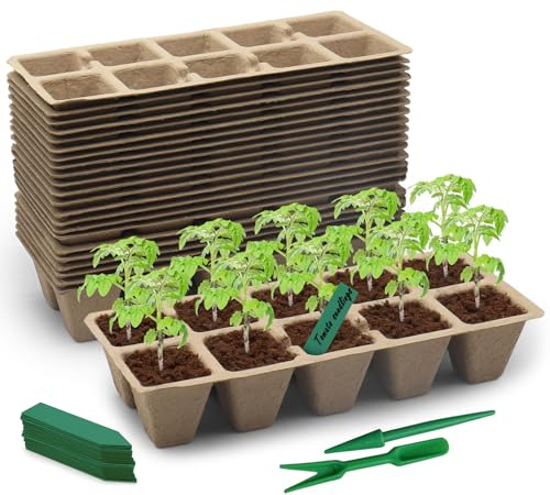 Vyranut Plateaux de Semis Biodégradables 30 Pièces (10 Alvéoles) – Bacs à Semis Compostables en Fibre de Papier avec Trous de Drainage – Idéal pour Graines, Légumes, Fleurs et Jardinage Écologique