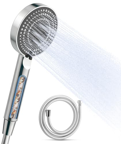 OFFO Soffione Doccia con Filtro Anticalcare, Doccino per Doccia con 6 Modalità di Getto, con PVC Tubo Flessibile 1,6 m, Soffione Doccia Grande Risparmio Idrico, Doccetta Filtro Acqua Doccia, Cromo