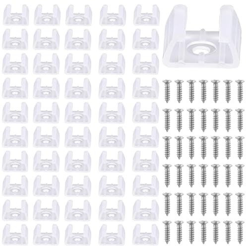 COYUN 50 Pièces Fixation Ruban LED, LED Néon Montage Clips Support Montage, Support pour Bandes, Inclure Vis pour 17mm à 20mm Silicone LED Néon Bande Lumineuse, Translucide, Blanc, avec 50 Vis
