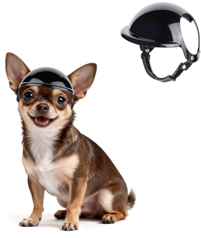 PETLESO Extra Kleiner Hundehelm mit Ohrenlöchern - Verstellbarer & Robuster Hundehut für Outdoor-Aktivitäten/Motorrad/Fahrrad, Schwarz，XS