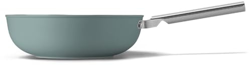 Smeg, WOF3002EGM Antihaft-Wok, Durchmesser 30 cm, PFAS-freie Keramikbeschichtung, ergonomischer Edelstahlgriff, für alle Herdarten geeignet, ofenfest 250 °C, Fassungsvermögen 6,6 l, Mattes Smaragdgrün