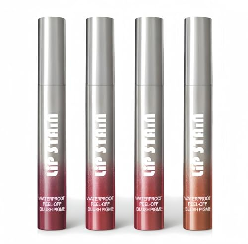 4 Colors Lip Stain Peel Off,Peel Off Lip Tint,Long Lasting Waterproof Transferproof Peel Off Lip Stain,Transferproof Pout Stain for Women,Non-stick Cup Matte Finish Liquid Lipstick Makeup for Women