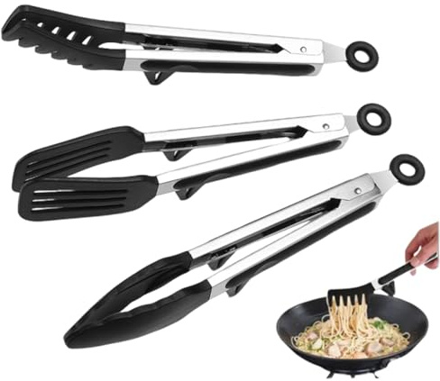 Pinze da Cucina - 3 Pezzi di mollette per barbecue resistenti al calore | Pinze per Carne con Estremità in Silicone - per Casa Giardino Campeggio Ristorante Picnic Grigliata Buffet Pranzo all'Aperto