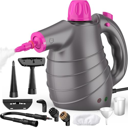 Dampfreiniger Handgerät, 1050W 3,5Bar 450ML Mehrzweck Handdampfreiniger mit 10 Zubehör, Chemiefreier, Entfernt Fett, Schmutz, Steam Cleaner zur Reinigung von Sofa Fugen Fenster Küche Haushalt (Rot)