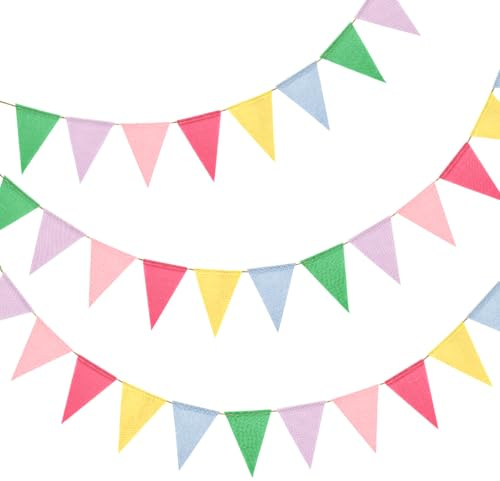 Wimpelkette Outdoor, 3 Stück Bunte Wimpel, 12M 36 Outdoor Wimpelkette Wetterfest Stoff, Girlande Dekoration Regenbogen Deko, Mehrfarbig Flaggen für Matschküche Geburtstag Kinderzimmer Party Hochzeit