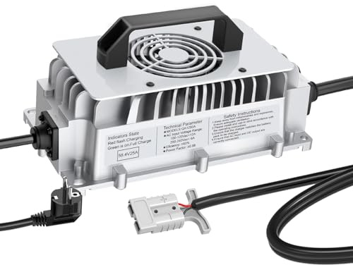Caricabatterie LiFePO4 da 58,4 V, 25 A, per 48 V (51,2 V) al litio, fosfato di ferro, ricarica rapida, protegge la batteria