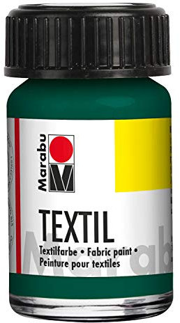 Marabu 17160039068 - Textil Stoffmalfarbe für helle Stoffe, Dunkelgrün 15 ml, Druckfarbe auf Wasserbasis, waschbeständig bis 60°C, Fixierung durch Bügeln o. Backofen