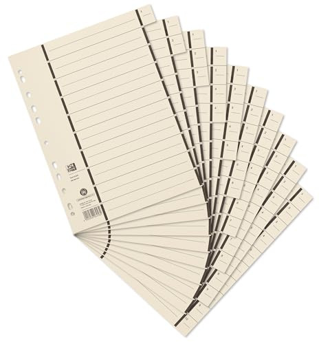 Oxford Trennblätter aus Recycling-Kraftkarton für DIN A4 100er Pack mit Perforation mit Linienaufdruck chamois Trennlaschen Trennblätter Ordner Register Kalender Blauer Engel
