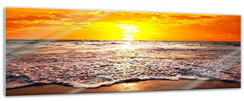 Bilderdepot24 Glasbild - Strand Sonnenuntergang I - 90x30 cm - Deko Glas - Wandbild - Bild auf Glas - moderne Glasbilder - Glasfoto - Echtglas - kein Acryl - Handmade