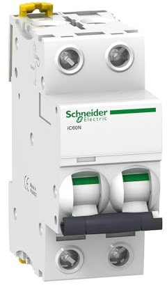 Schneider Electric A9F74220 IC60N Disjoncteur, Acti9, 2P, 20A, courbure C, 50/60 Hz, blanc