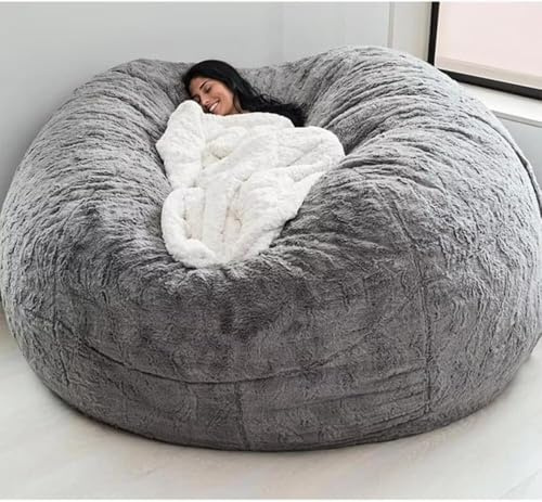 DSXH Riesiger Sitzsack-Bezug, flauschig und kuschelig, für Erwachsene (ohne Füllung), Wohnzimmermöbel, Party, waschbar, Sitzsack, Birne, Sofabezug -(Color：Hellgrau,Size：6FT)
