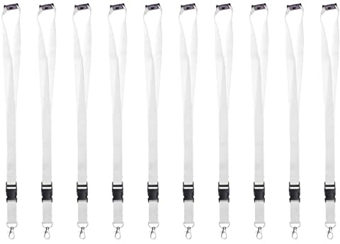 Karteo Schlüsselband weiß mit Karabinerhaken und Sicherheitsverschluss [10 Stück] Lanyard mit Schnalle für Kartenhüllen Kartenhalter und Ausweise