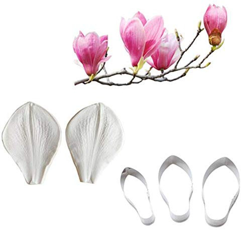 Fiore Petalo Venatore Taglierino Silicone Stampi Acciaio Inox Ripieno Set, Decorazione Dolci Toosl Coltello per Biscotti Cottura, Teglie e Sugarcract Cioccolato Gumpaste Torta - Magnolia