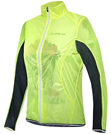 Prolog Damen Fahrrad Regenjacke Extrem Dünn, Wasserdicht, Atmungsaktiv - Transparent Neon Gelb Größe L