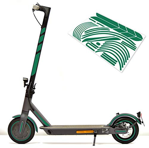 Aufkleber-Set (30-teilig) Sticker-Set auf 35x24cm Bogen geeignet für Doc-Green ESA 5000 1919 Xiaomi M365 E-Scooter (Grün Reflektierend)